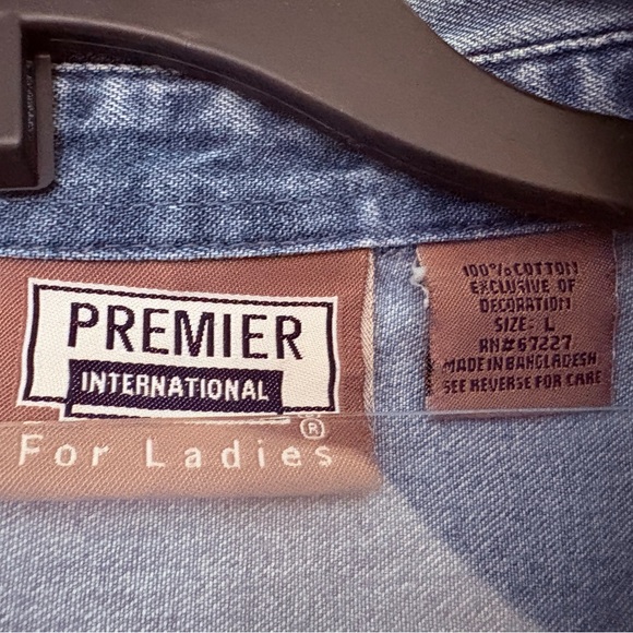 Denim Shirt with Floral Embroidery | Cottagecore | Size Large - Picture 2 of 7